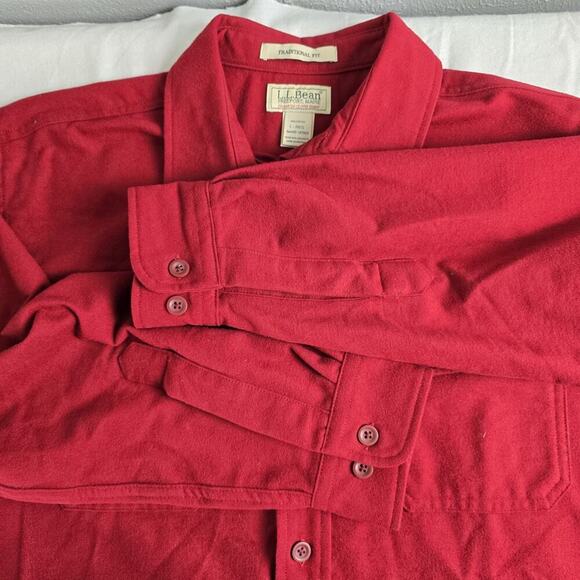 L.L. Bean Traditional Fit Chamois Cloth Shirt Men L Reg Cranberry Red Outdoor - Picture 8 of 9